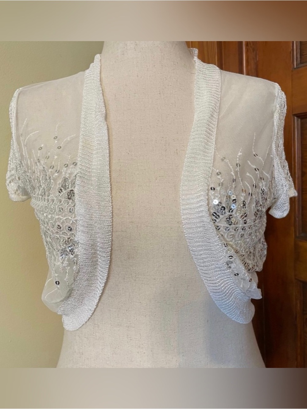 White Embellished Short-Sleeve Bolero Shrug